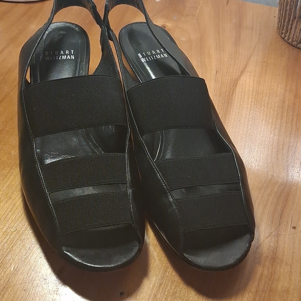 Stuart Weitzman Black Slingback Peep-Toe Flats Size 10